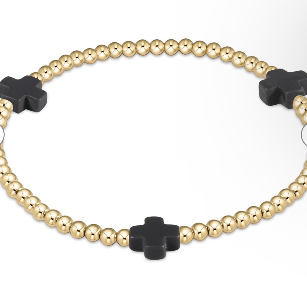 Gold Bead Bracelet with Black Cross Accents Enewton black cross with 3mm beads